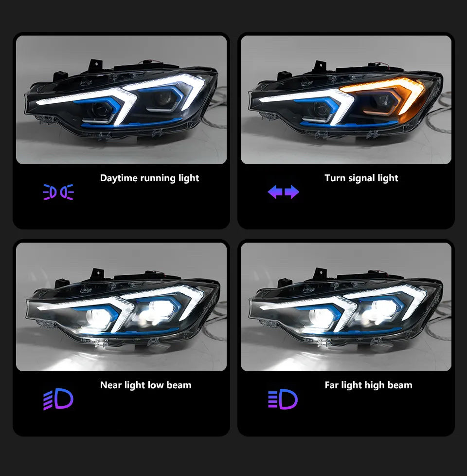 G2X Style V1 LED Angel Eye Projector Headlights w/ Sequential Turn Signals for BMW F80 M3 & F30 3-series